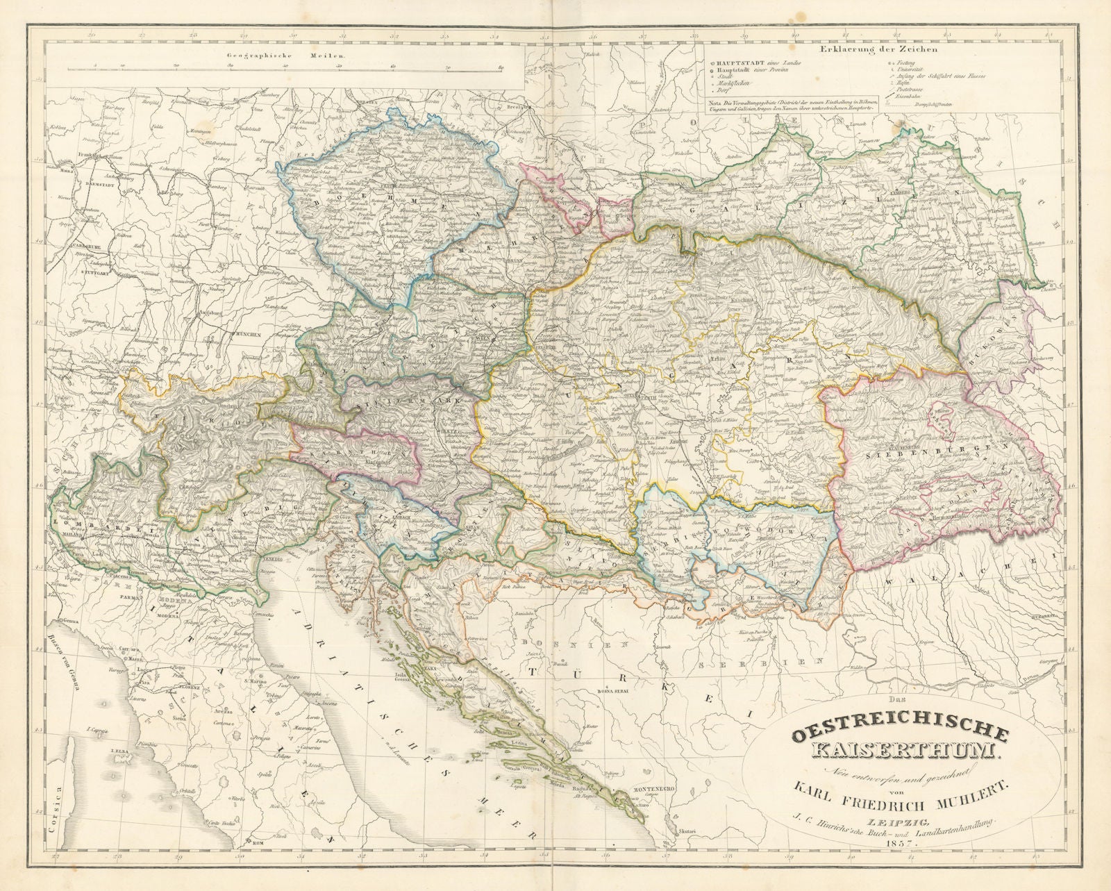 Das Oesterreichische Kaiserthum. The Austrian Empire. Stein/Muhlert 1858 map